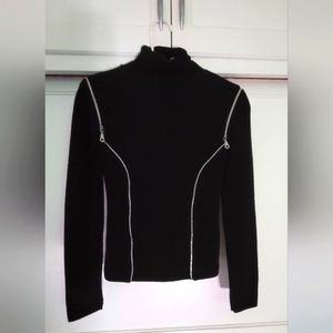 Sharagano Zipper Turtle Neck Sweater  Black Medium